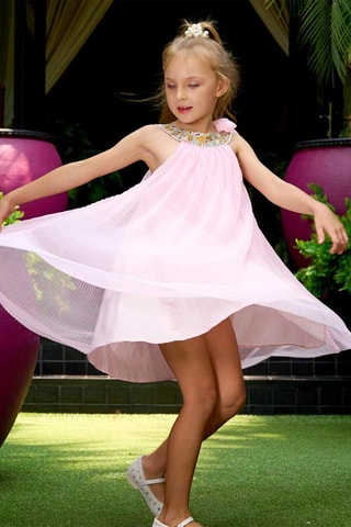 Vestido plisado - Blanco, azul, amarillo y rosa