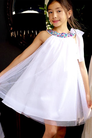 Vestido plisado - Blanco, azul y violeta