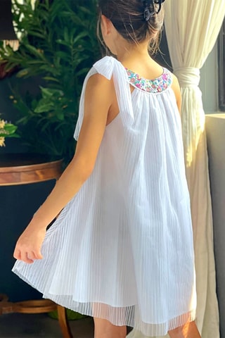 Vestido plisado - Blanco, azul y violeta