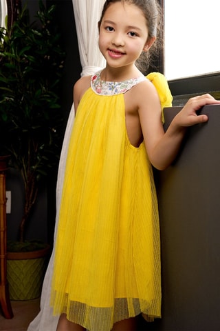 Vestido plisado - Amarillo y naranja