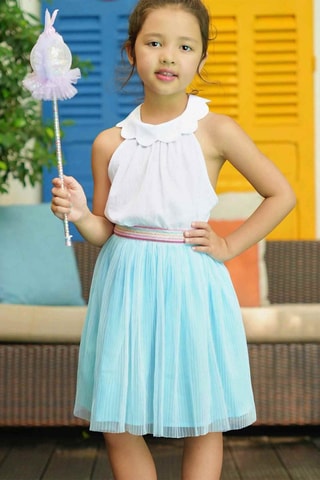 Falda plisada - Azul, verde y rosa