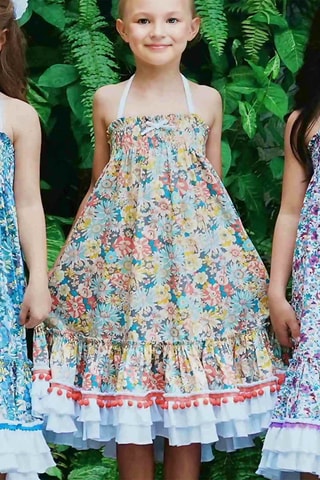 Vestido - Blanco, azul, amarillo y naranja
