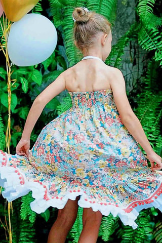 Vestido - Blanco, azul, amarillo y naranja