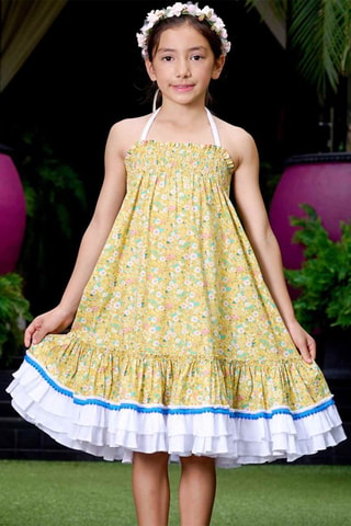 Vestido - Blanco, azul y amarillo