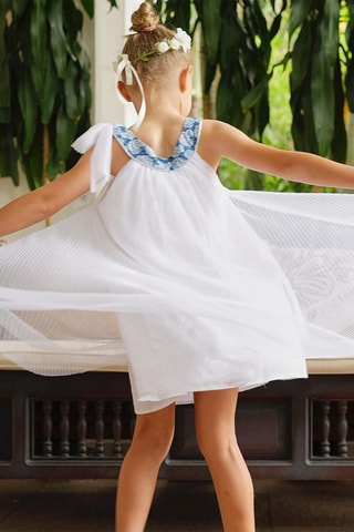 Robe plissée - Blanc et bleu