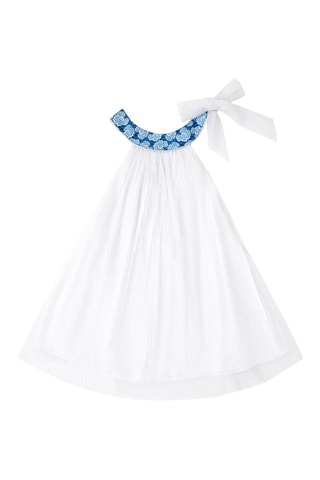 Robe plissée - Blanc et bleu