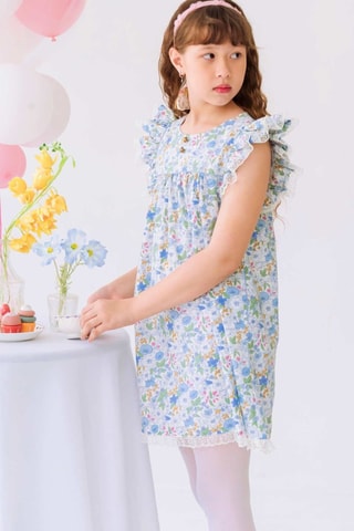 Vestido - Blanco, azul y verde