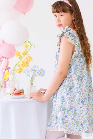Vestido - Blanco, azul y verde