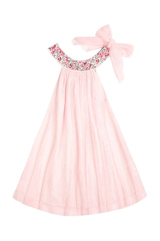 Vestido plisado - Blanco y rosa