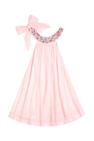 Vestido plisado - Blanco y rosa