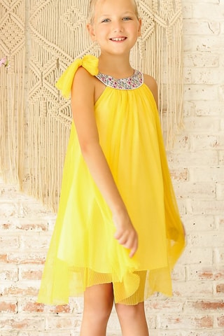 Vestido plisado - Verde, amarillo y rosa
