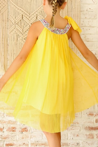 Vestido plisado - Verde, amarillo y rosa