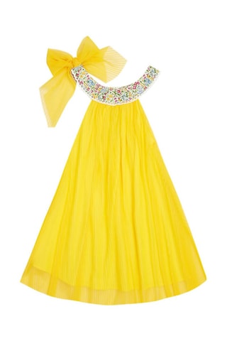 Vestido plisado - Verde, amarillo y rosa