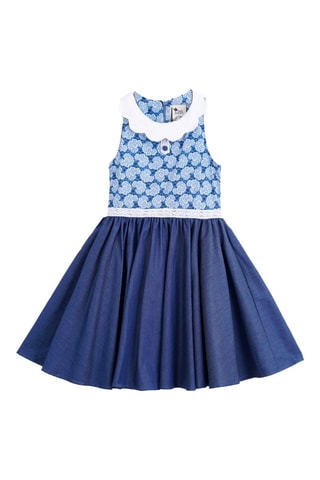 Vestido plisado - Blanco y azul