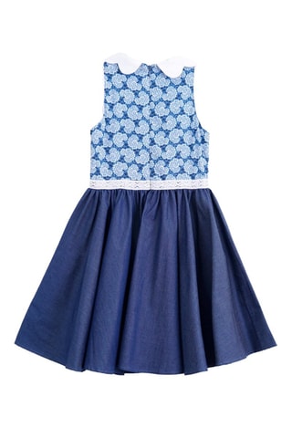 Vestido plisado - Blanco y azul