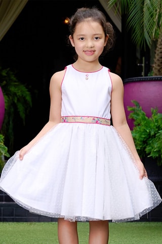 Vestido - Blanco, beige y rojo