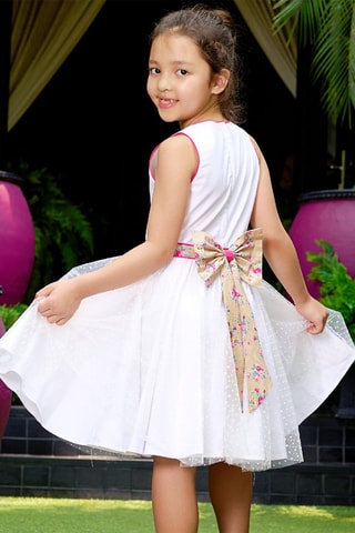 Vestido - Blanco, beige y rojo