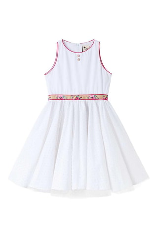 Vestido - Blanco, beige y rojo