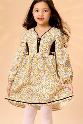Vestido - Blanco, negro, amarillo y marrón