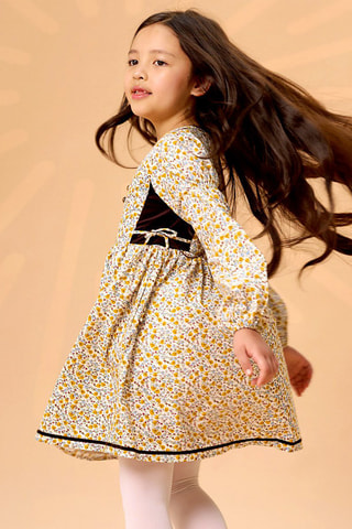 Vestido - Blanco, negro, amarillo y marrón