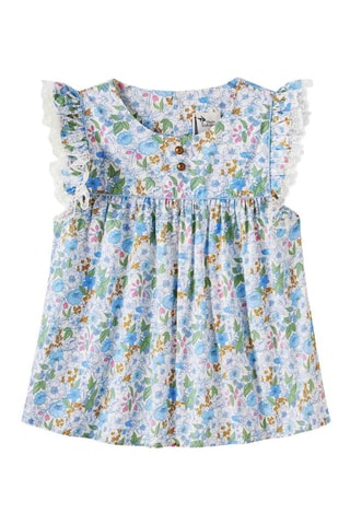 Blusa - Blanco, azul y verde