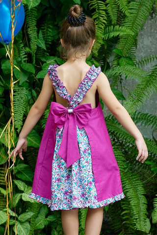 Vestido - Blanco, azul y violeta