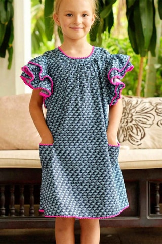 Vestido - Blanco, azul y rosa