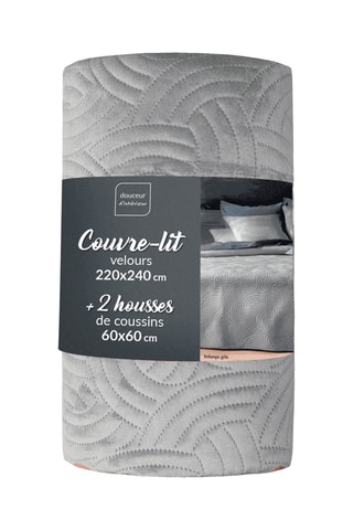 Colcha y fundas de almohada de terciopelo Solange - Gris