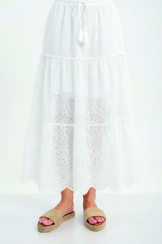 Jupe midi en broderie anglaise taille haute - Blanc