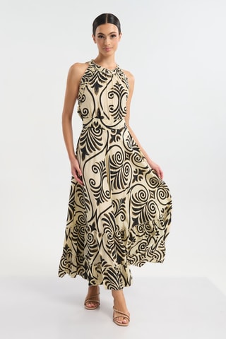 Robe longue en soie - Noir et doré