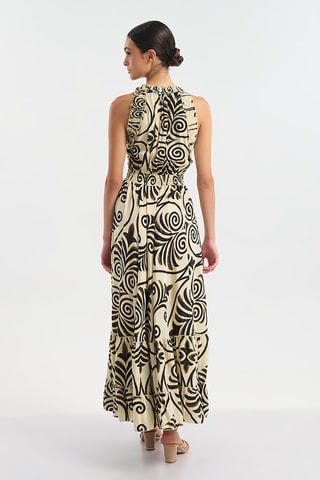 Robe longue en soie - Noir et doré
