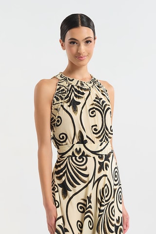 Robe longue en soie - Noir et doré