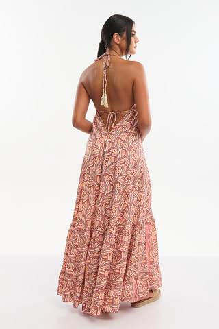 Robe longue en soie - Blanc et rouge