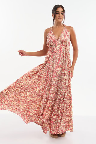 Robe longue en soie - Blanc et rouge
