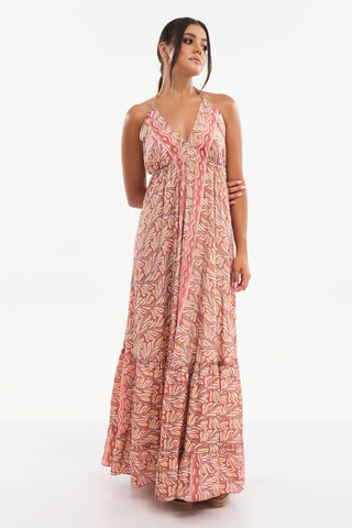Robe longue en soie - Blanc et rouge