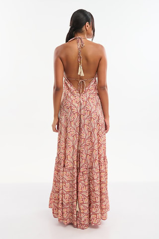 Robe longue en soie - Blanc et rouge