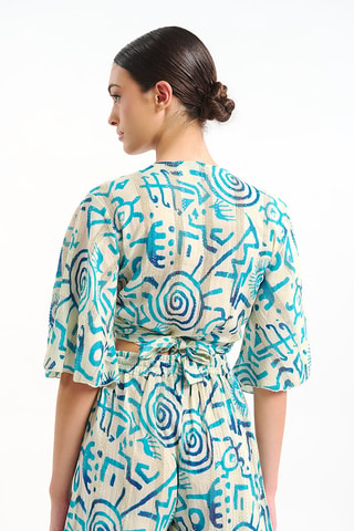 Crop top a portafoglio - Bianco e blu