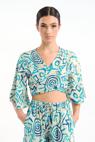 Crop top a portafoglio - Bianco e blu