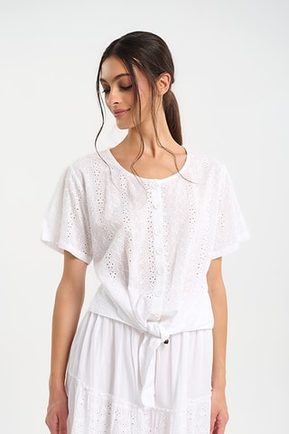 Camicia annodata in sangallo - Bianco