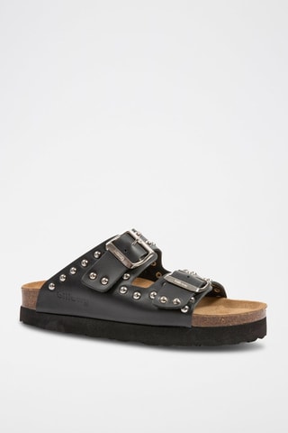 Leren Platform Sandalen Zwart
