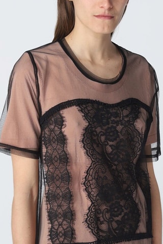 Vestido recto bimateria - Twinset - Negro y rosa