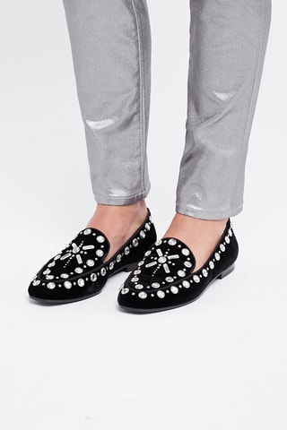 Slippers de terciopelo - Plateado y negro