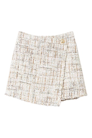 Falda cruzada de tweed - Blanco y beige