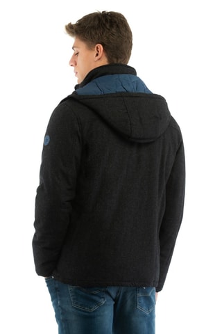 Chaqueta de lana con capucha - Negro y azul