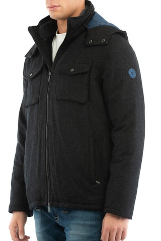 Chaqueta de lana con capucha - Negro y azul