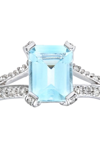 Anillo - Oro blanco, diamantes y aguamarina