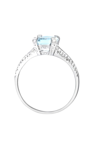 Anillo - Oro blanco, diamantes y aguamarina