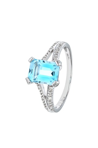 Anillo - Oro blanco, diamantes y topacio