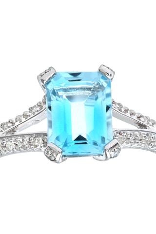 Anillo - Oro blanco, diamantes y topacio