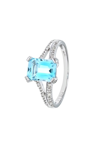 Anillo - Oro blanco, diamantes y topacio